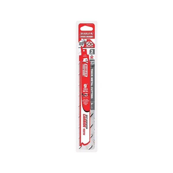 Diablo Steel Demon 9 in. Carbide Thick Metal Reciprocating Saw Blade 8 TPI 3 pk DS0908CF3 - main